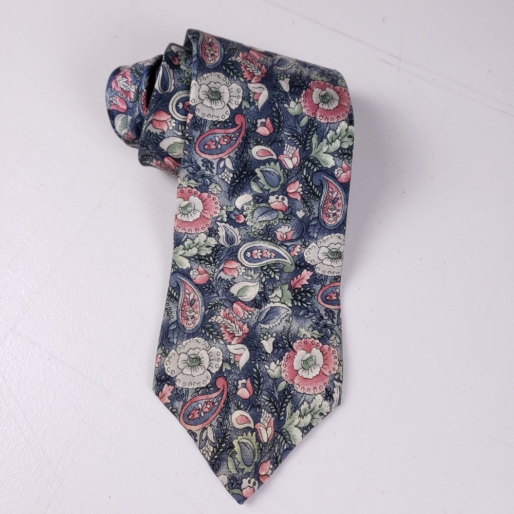 Stafford All Silk Necktie Blue Floral Paisley Men's Tie Botanical‎ Print